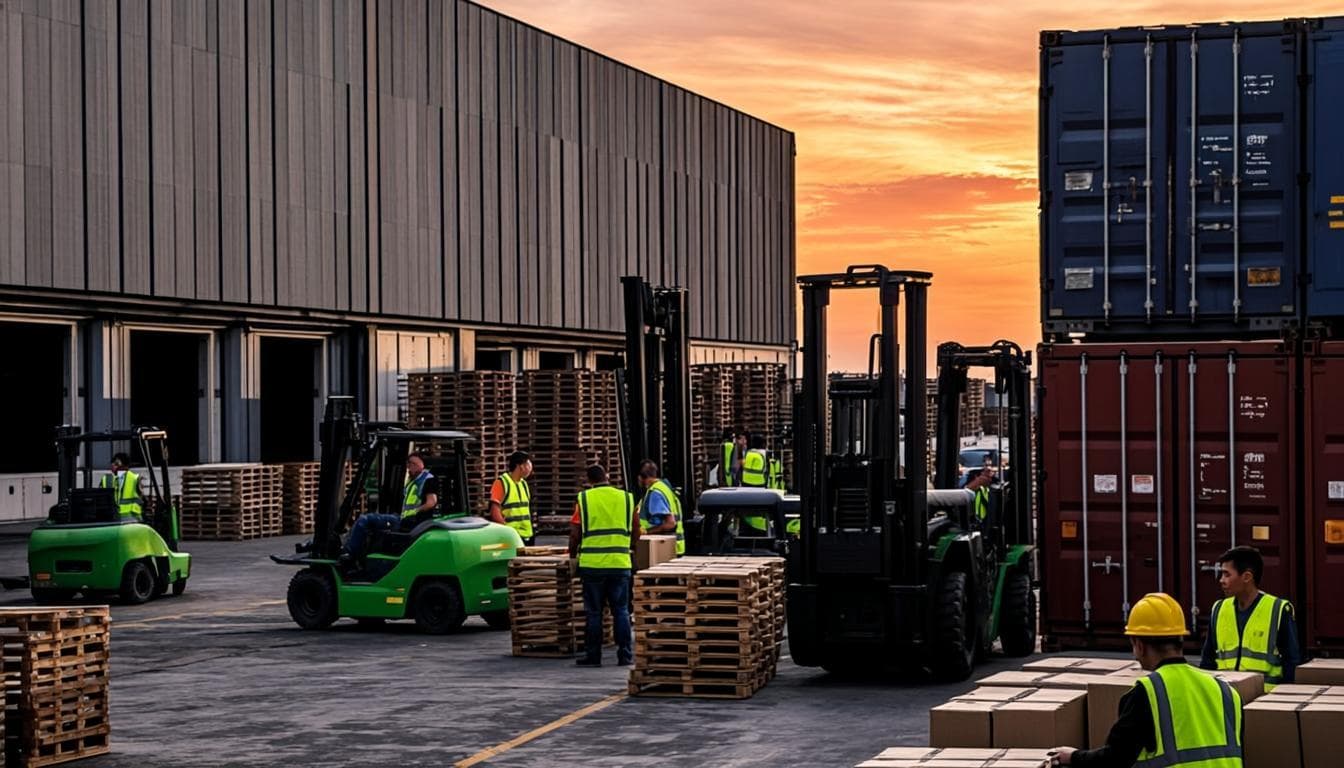 Karar logistics warehouse loading dock at golden hour